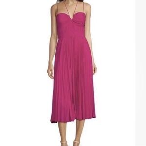 NWT Alex Marie Carol SZ 16 Chiffon Gown Midi Magenta Georgette Halter Straps